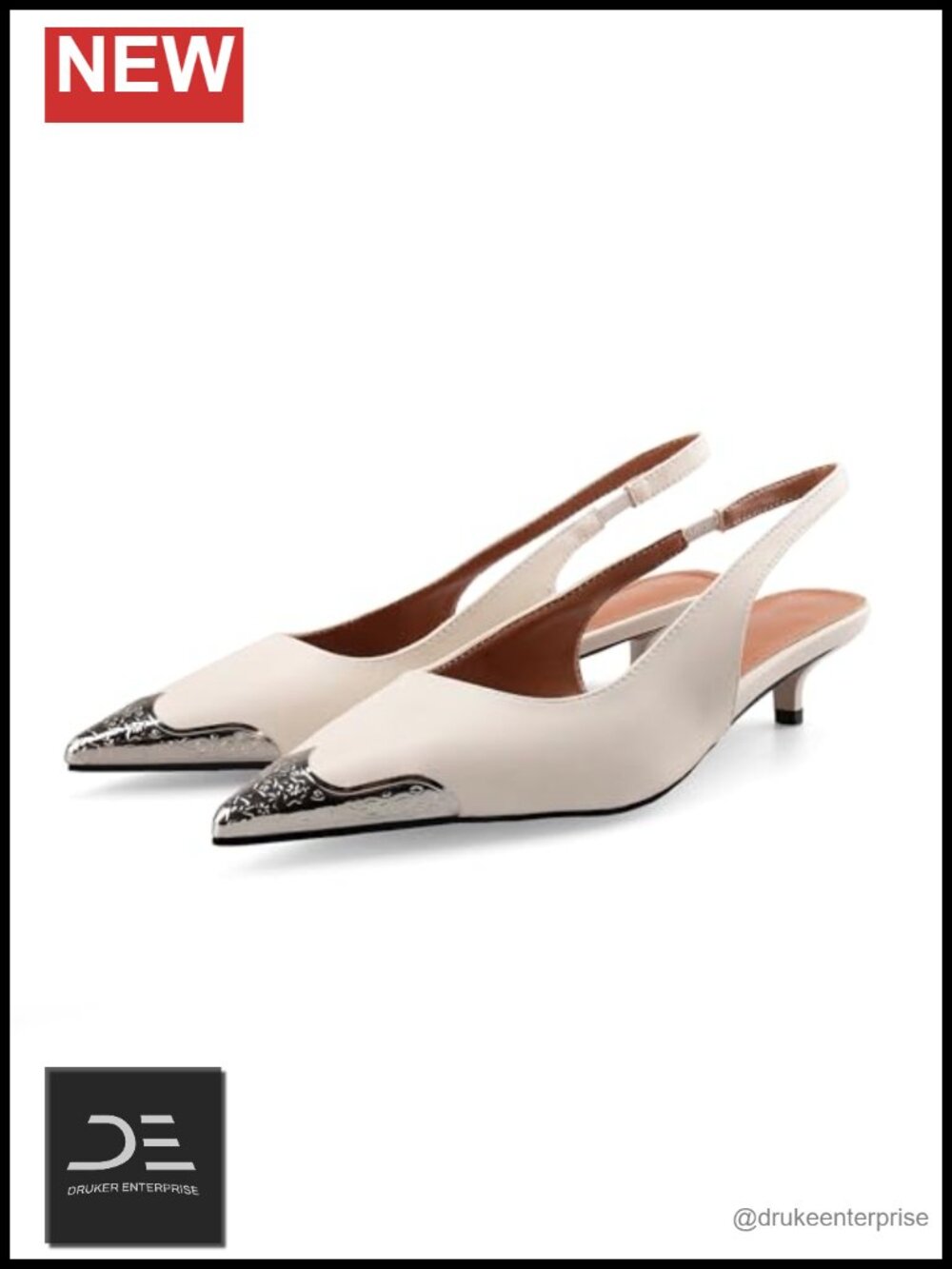 Womens Slingback Kitten Heels Etched Steel Toe Heeled Sandals Pointed Toe Slip